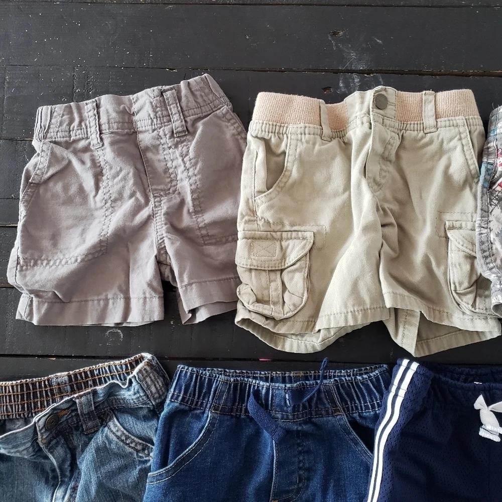 Lot of 7 Pairs of Shorts Baby Boy 12 Months Cargo Basketball Plaid Grey Blue